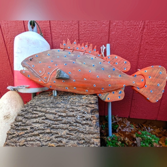 Wood Sea Trout art fish home and beach wall decor. Rhode Island Artist.